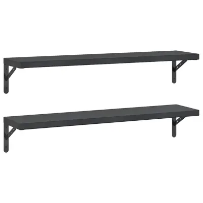2 kosi Stenske Police - Viseče police 100x23,5 cm črna nerjaveče jeklo