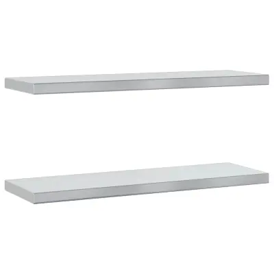 2 kosi Stenske Police - Viseče police 75x23,5x3 cm srebrna nerjaveče jeklo