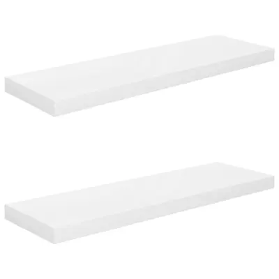 2 kosi Lebdeče Stenske Police - Viseče police sijaj bele 80x23,5x3,8 cm MDF