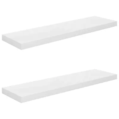 2 kosi Lebdeče Stenske Police - Viseče police sijaj bele 90x23,5x3,8 cm MDF