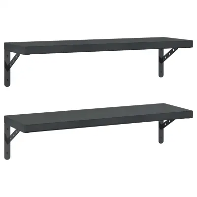 2 kosi Stenske Police - Viseče police 75x23,5 cm črna nerjaveče jeklo