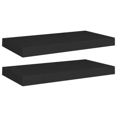 2 kosi Stenske Police - Viseče police črne 50x23x3,8 cm MDF