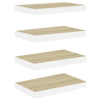4 kosi Stenske Police - Viseče police barva hrasta in bela 40x23x3,8 cm MDF