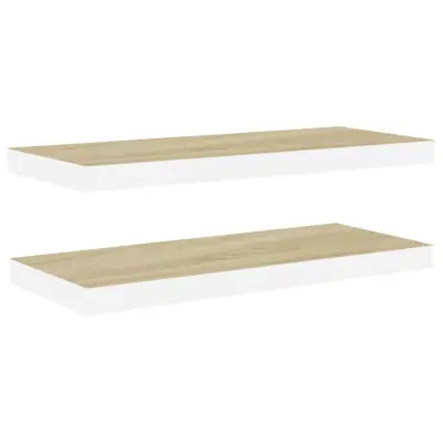 2 kosi Stenske Police - Viseče police hrast in bele 80x23,5x3,8 cm MDF