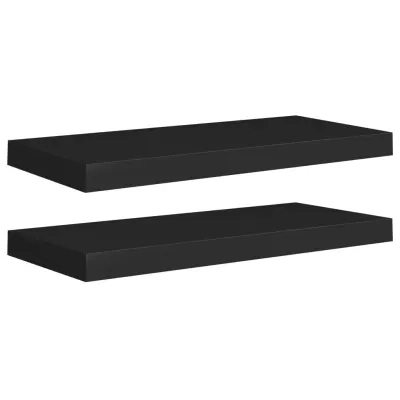 2 kosi Stenske Police - Viseče police črne 60x23,5x3,8 cm MDF