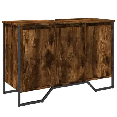 Omarica za umivalnik - Umivalniška omarica dimljeni hrast 91x35x60 cm inženirski les