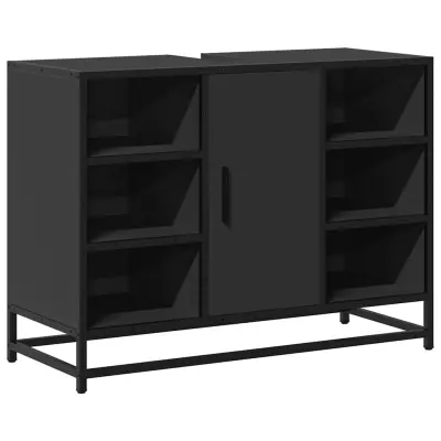 Kopalniška omarica za umivalnik - Umivalniška omarica črna 80x33x60 cm inženirski les