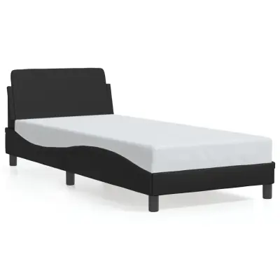 Posteljni okvir - Enojna postelja - Postelja za odrasle z vzglavjem črn 90x190 cm umetno usnje-J9435