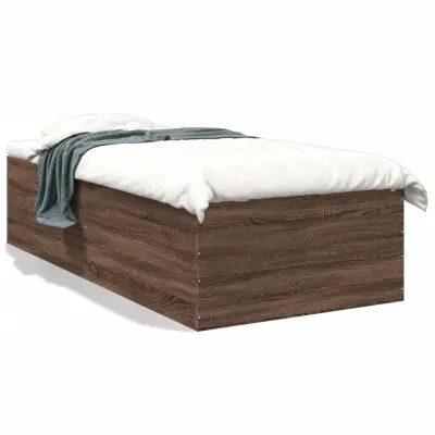 Posteljni okvir - Enojna postelja - Postelja za odrasle rjav hrast 100x200 cm inženirski les-J8867