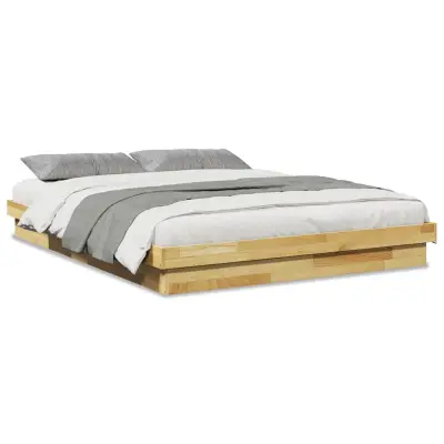 Posteljni okvir - Dvoposteljna postelja - Zakonska postelja brez vzmetnice 150x200 cm masivni les hrast-J10917