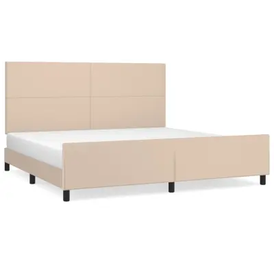 Posteljni okvir - Dvoposteljna postelja - Zakonska postelja z vzglavjem kapučino 200x200 cm umetno usnje-J5948