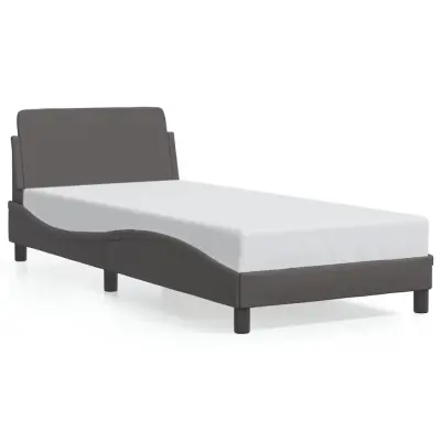 Posteljni okvir - Enojna postelja - Postelja za odrasle z vzglavjem siv 90x190 cm umetno usnje-J9668