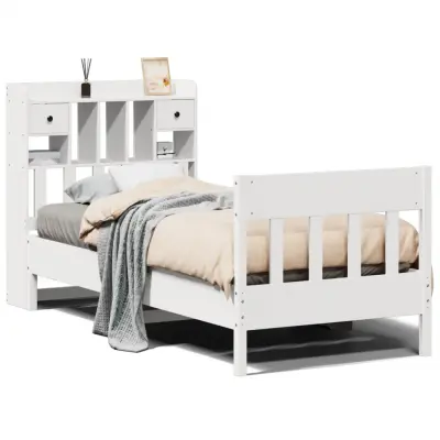 Posteljni okvir - Enojna postelja - Postelja za odrasle brez vzmetnice bel 75x190 cm trdna borovina-J11582