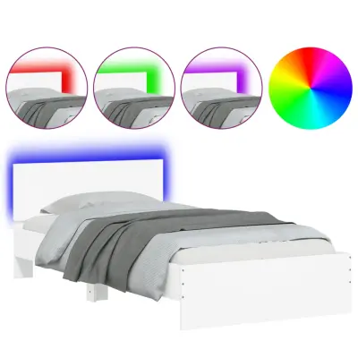 Posteljni okvir - Enojna postelja - Postelja za odrasle z vzglavjem in LED lučkami bel 100x200 cm-J9526