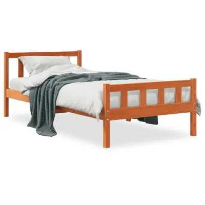 Posteljni okvir - Enojna postelja - Postelja za odrasle brez vzmetnice voščeno rjav 75x190 cm borovina-J13463