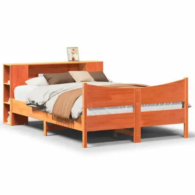 Posteljni okvir - Dvoposteljna postelja - Zakonska postelja brez vzmetnice vošč. rjav 150x200 cm borovina-J13108