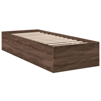 Posteljni okvir - Enojna postelja - Postelja za odrasle rjav hrast 90x200 cm inženirski les-J8897