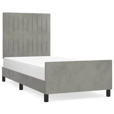 Posteljni okvir - Enojna postelja - Postelja za odrasle brez vzmetnice svetlo siv 90x200 cm žamet-J7613