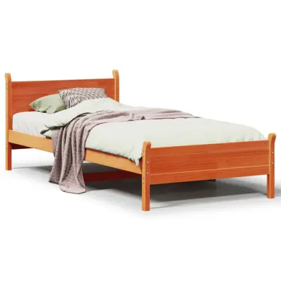 Posteljni okvir - Enojna postelja - Postelja za odrasle brez vzmetnice voščeno rjav 100x200 cm borovina-J8045