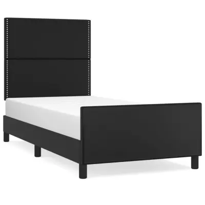 Posteljni okvir - Enojna postelja - Postelja za odrasle z vzglavjem črn 100x200 cm umetno usnje-J9398