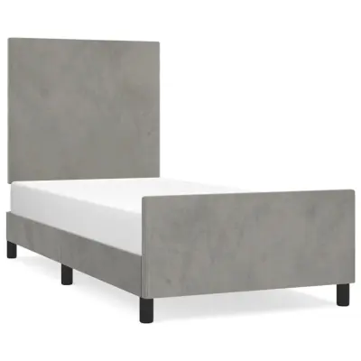 Posteljni okvir - Enojna postelja - Postelja za odrasle brez vzmetnice svetlo siv 80x200 cm žamet-J7535