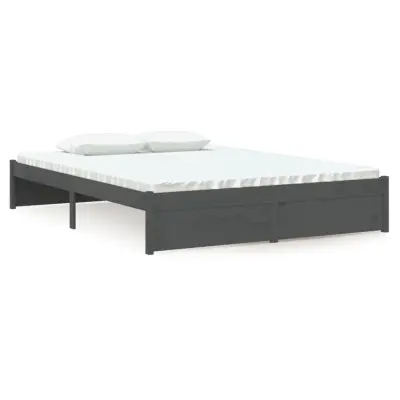Posteljni okvir - Dvoposteljna postelja - Zakonska postelja siv iz trdnega lesa 135x190 cm-J15067
