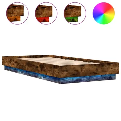 Posteljni okvir - Enojna postelja - Postelja za odrasle z LED lučkami dimljeni hrast 100x200 cm-J9224
