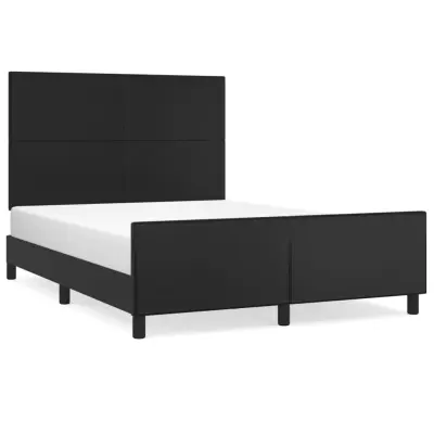 Posteljni okvir - Dvoposteljna postelja - Zakonska postelja z vzglavjem črn 140x200 cm umetno usnje-J15999
