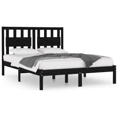Posteljni okvir - Dvoposteljna postelja - Zakonska postelja črn iz trdne borovine 140x190 cm-J13993