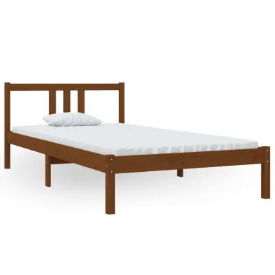 Posteljni okvir - Enojna postelja - Postelja za odrasle medeno rjav iz trdnega lesa 100x200 cm-J8833