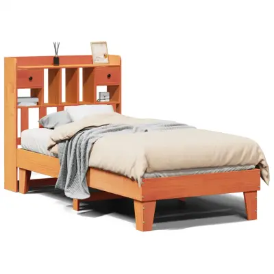 Posteljni okvir - Enojna postelja - Postelja za odrasle brez vzmetnice voščeno rjav 75x190 cm borovina-J13442