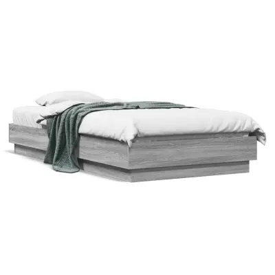 Posteljni okvir - Enojna postelja - Postelja za odrasle siva sonoma 75x190 cm inženirski les-J15261