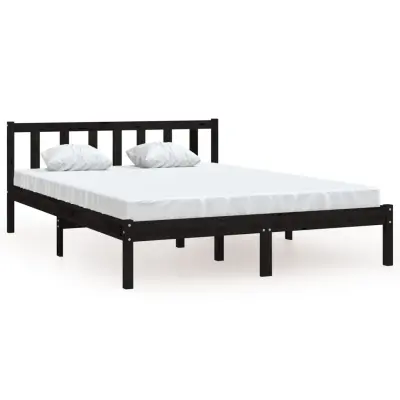 Posteljni okvir - Dvoposteljna postelja - Zakonska postelja črn iz trdne borovine 135x190 cm-J13977