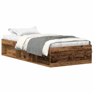 Posteljni okvir - Enojna postelja - Postelja za odrasle brez vzmetnice star les 90x200 cm-J7458