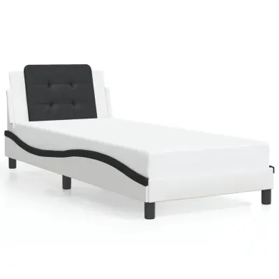 Posteljni okvir - Enojna postelja - Postelja za odrasle z vzglavjem bel in črn 100x200 cm umetno usnje-J9356