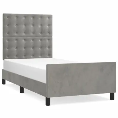 Posteljni okvir - Enojna postelja - Postelja za odrasle brez vzmetnice svetlo siv 90x200 cm žamet-J7623