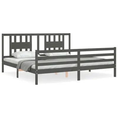 Posteljni okvir - Dvoposteljna postelja - Zakonska postelja z vzglavjem siv 200x200 cm trden les-J6062
