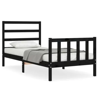 Posteljni okvir - Enojna postelja - Postelja za odrasle 75x190 cm z vzglavjem črn trden les-J16058