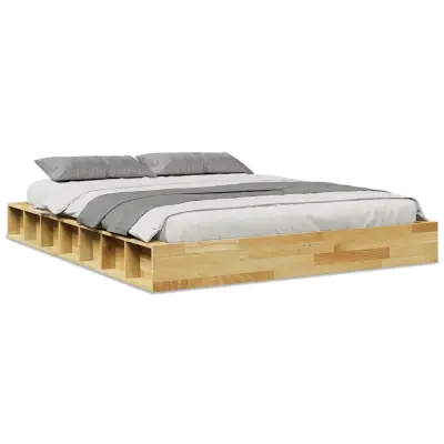 Posteljni okvir - Dvoposteljna postelja - Zakonska postelja brez vzmetnice 140x190 cm masivni les hrast-J10687