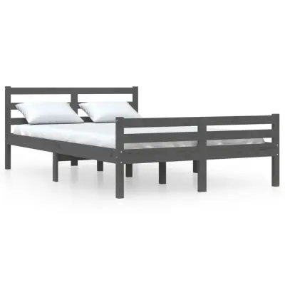 Posteljni okvir - Dvoposteljna postelja - Zakonska postelja siv iz trdnega lesa 140x200 cm-J15081