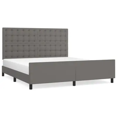 Posteljni okvir - Dvoposteljna postelja - Zakonska postelja z vzglavjem siv 160x200 cm umetno usnje-J6049