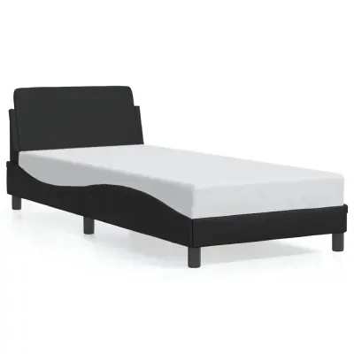 Posteljni okvir - Enojna postelja - Postelja za odrasle z vzglavjem črn 80x200 cm umetno usnje-J9408