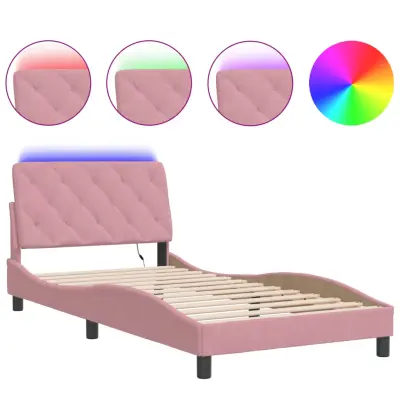 Posteljni okvir - Enojna postelja - Postelja za odrasle z LED lučkami roza 100x200 cm žamet-J9234