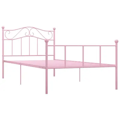 Posteljni okvir - Enojna postelja - Postelja za odrasle roza kovinski 90x200 cm-J8947