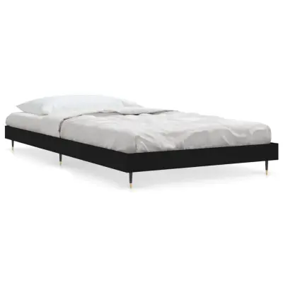 Posteljni okvir - Enojna postelja - Postelja za odrasle črn 90x200 cm inženirski les-J8415
