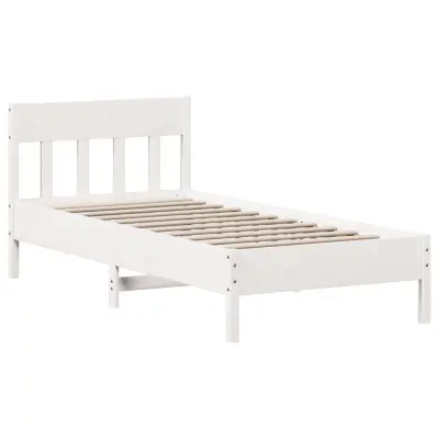 Posteljni okvir - Enojna postelja - Postelja za odrasle brez vzmetnice bel 75x190 cm trdna borovina-J11574