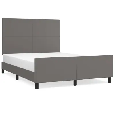 Posteljni okvir - Dvoposteljna postelja - Zakonska postelja z vzglavjem siv 140x200 cm umetno usnje-J16334