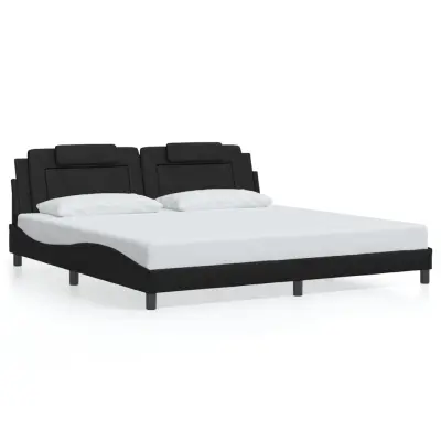 Posteljni okvir - Dvoposteljna postelja - Zakonska postelja z vzglavjem črn 200x200 cm umetno usnje-J5895