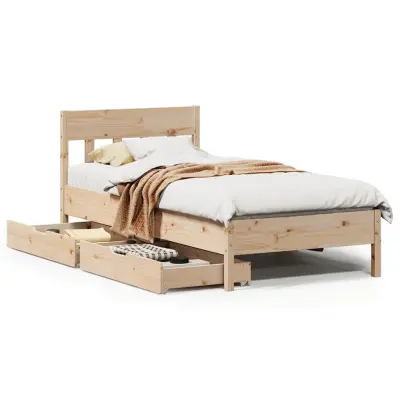 Posteljni okvir - Enojna postelja - Postelja za odrasle brez vzmetnice 75x190 cm trdna borovina-J11078