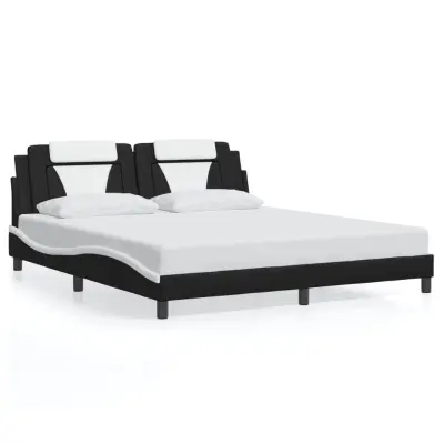 Posteljni okvir - Dvoposteljna postelja - Zakonska postelja z vzglavjem črn in bel 180x200 cm umetno usnje-J5902